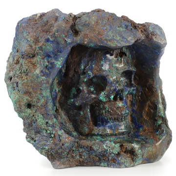 4.3" Azurite and Malachite Hand Carved Crystal Skull Fine Art Sculpture, Crystal Healing