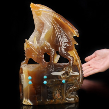 8.4" Premium Brazilian Agate Hand Carved Crystal Skull Fine Art Sculpture, Crystal Healing