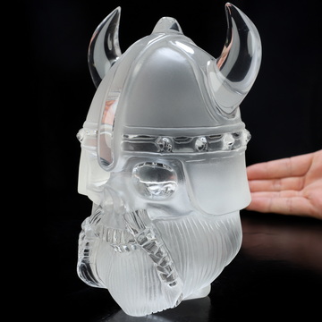 6.7" K9 Crystal Hand Carved Viking Crystal Skull Fine Art Sculpture, Crystal Healing
