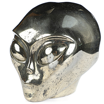 4.1" Pyrite Star Being Female Alien Crystal Skull Companion, Hand Carved Gemstone Fine Art Sculpture, Reiki Healing Stone Statue