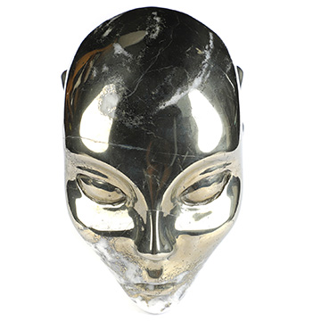 4.0" Pyrite Hand Carved Fairy Elf Alien Crystal Skull Companion Sculpture, Crystal Healing