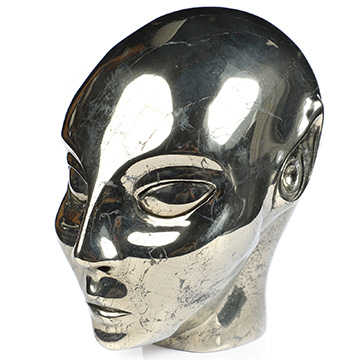 4.0" Pyrite Hand Carved Fairy Elf Alien Crystal Skull Companion Sculpture, Crystal Healing