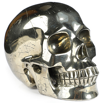 5.0" Pyrite Hand Carved Crystal Skull, Realistic, Crystal Healing