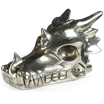 5.1" Pyrite Hand Carved Crystal Dragon Skull Sculpture, Crystal Healing