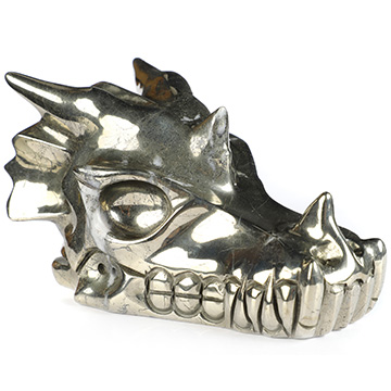 5.1" Pyrite Hand Carved Crystal Dragon Skull Sculpture, Crystal Healing