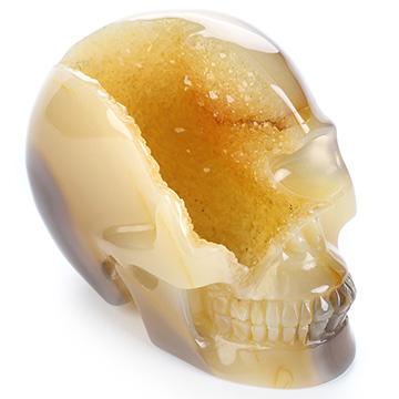 3.0" Agate Geode Hand Carved Crystal Skull, Realistic, Crystal Healing
