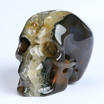 1.8" Premium Brazilian Agate Geode Hand Carved Crystal Skull, Super Realistic, Crystal Healing