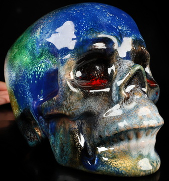 Cloisonné Skull, 7.9" Copper Hand Carved Skull, Super Realistic, Crystal Healing