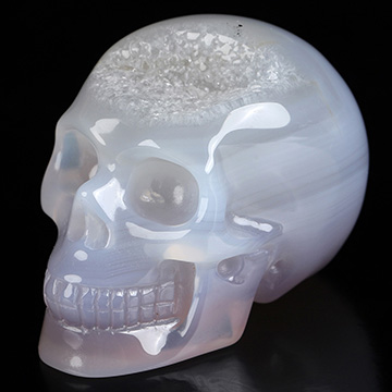 2.0" Agate Geode Hand Carved Crystal Skull, Realistic, Crystal Healing