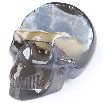 2.0" Agate Geode Hand Carved Crystal Skull, Realistic, Crystal Healing