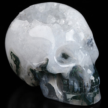 2.0" Green Moss Agate Geode Hand Carved Crystal Skull, Realistic, Crystal Healing