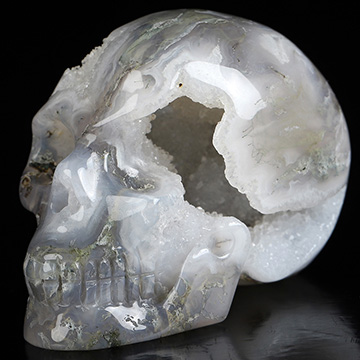 2.0" Green Moss Agate Geode Hand Carved Crystal Skull, Realistic, Crystal Healing