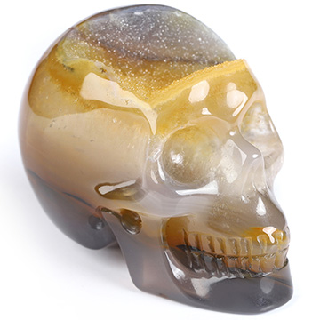 1.9" Agate Geode Hand Carved Crystal Skull, Realistic, Crystal Healing