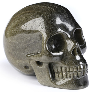 2.0" Gold Obsidian Hand Carved Crystal Skull, Realistic, Crystal Healing