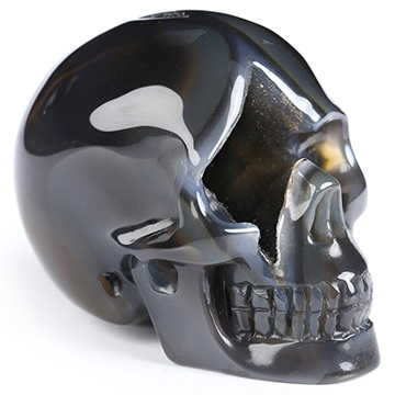 2.0" Agate Geode Hand Carved Crystal Skull, Realistic, Crystal Healing