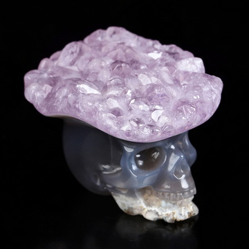 1.7" Amethyst & Agate Druse Hand Carved Crystal Skull Fine Art Sculpture, Crystal Healing