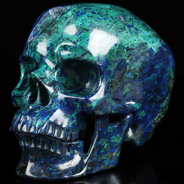 Lifesized 5.5" Azurite & Malachite Hand Carved Crystal Skull, Super Realistic, Crystal Healing