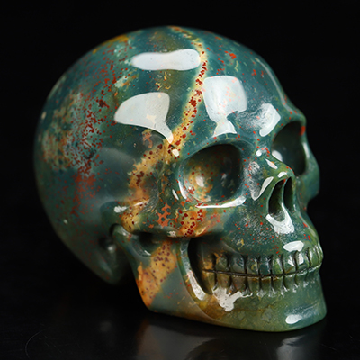 2.0" Bloodstone Hand Carved Crystal Skull, Realistic, Crystal Healing