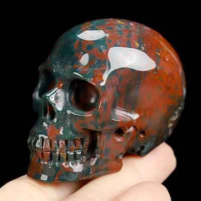 2.0" Bloodstone Hand Carved Crystal Skull, Realistic, Crystal Healing