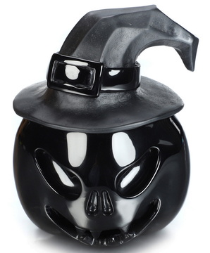 Halloween Decor, 5.0" Black Obsidian Hand Carved Crystal Pumpkin Skull Sculpture, Crystal Healing