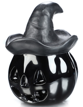 Halloween Decor, 6.3" Black Obsidian Hand Carved Pumpkin Crystal Skull Sculpture, Crystal Healing