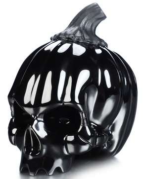 Halloween Decor, 5.3" Black Obsidian Hand Carved Pumpkin Crystal Skull Sculpture, Crystal Healing