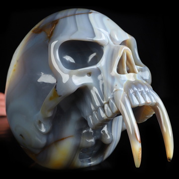 7.3" Gray & White Agate Hand Carved Crystal Skull Fine Art Sculpture, Crystal Healing