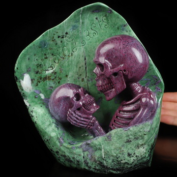 Love of Lasts, 7.0" Ruby Zoisite Hand Carved Crystal Skull Fine Art Sculpture, Crystal Healing