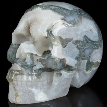 3.9" Green Moss Agate Geode Hand Carved Crystal Skull, Realistic, Crystal Healing
