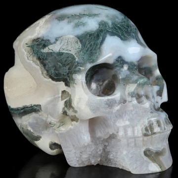 3.5" Green Moss Agate Geode Hand Carved Crystal Skull, Realistic, Crystal Healing