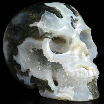 3.5" Green Moss Agate Geode Hand Carved Crystal Skull, Realistic, Crystal Healing