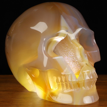 4.5" Agate Geode Hand Carved Crystal Skull, Realistic, Crystal Healing