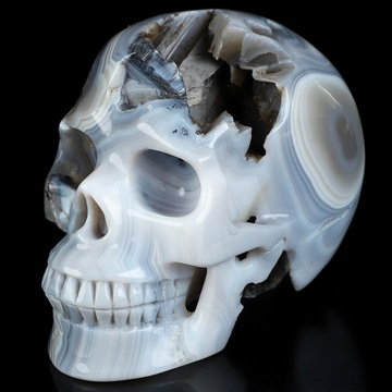 5.1" Banded Agate Hand Carved Crystal Skull, Realistic, Crystal Healing