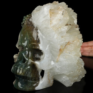 6.9" Quartz rock druse Hand Carved Crystal Skull Fine Art Sculpture, Crystal Healing