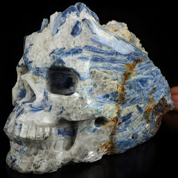 Gemstone 9.8" Kyanite Hand Carved Crystal Skull Fine Art Sculpture, Crystal Healing