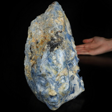 Gemstone 9.1" Kyanite Hand Carved Alien Crystal Skull Fine Art Sculpture, Crystal Healing