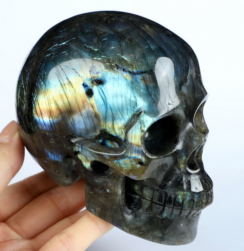 4.5" Labradorite Hand Carved Crystal Skull, Realistic, Crystal Healing