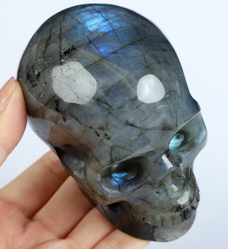 3.9" Labradorite Hand Carved Crystal Skull, Realistic, Crystal Healing