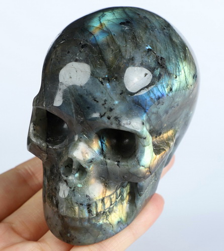 3.9" Labradorite Hand Carved Crystal Skull, Realistic, Crystal Healing