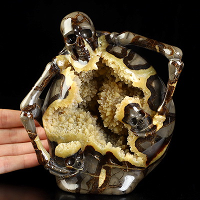 6.1" Dragon Septarian Stone Geode Hand Carved Skeleton Crystal Skull Fine Art Sculpture, Crystal Healing