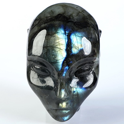 4.1" Labradorite Hand Carved Fairy Elf Alien Crystal Skull Companion Sculpture, Crystal Healing