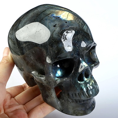 5.0" Labradorite Hand Carved Crystal Skull, Super Realistic, Crystal Healing