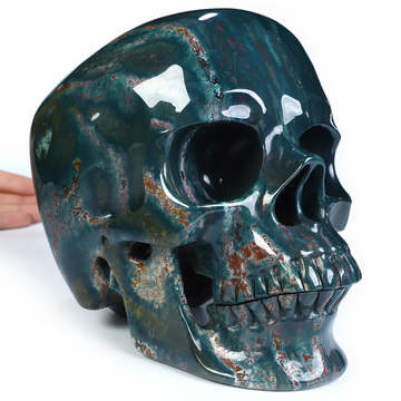 Lifesized 8.0" Bloodstone Hand Carved Crystal Skull, Super Realistic, Crystal Healing