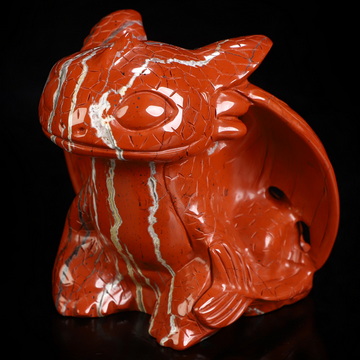 3.9" Red Jasper Hand Carved Crystal Toothless Dragon Fine Art Sculpture, Crystal Healing