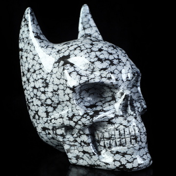 5.0" Snowflake Obsidian Hand Carved Batman Crystal Skull Fine Art Sculpture, Crystal Healing