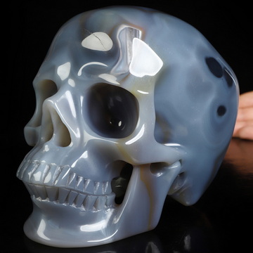 Lifesized 6.5" Premium Brazilian Agate Hand Carved Crystal Skull, Super Realistic, Crystal Healing