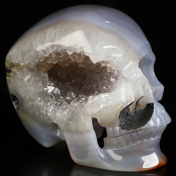 4.6" Premium Brazilian Agate Geode  Hand Carved Crystal Skull, Super Realistic, Crystal Healing