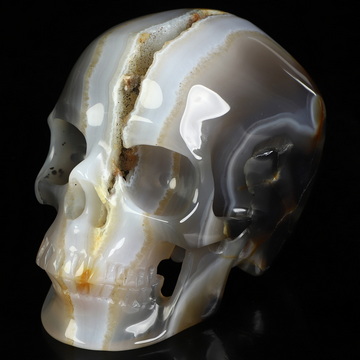 5.0" Premium Brazilian Agate Geode Hand Carved Crystal Skull, Super Realistic, Crystal Healing