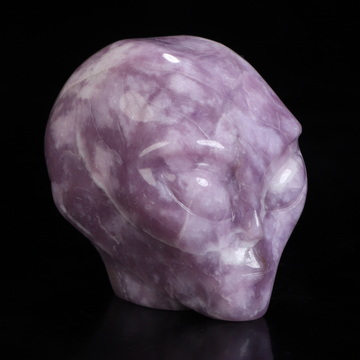 2.0" Lepidolite Star Being Female Alien Crystal Skull Companion, Hand Carved Gemstone Fine Art Sculpture, Reiki Healing Stone Statue