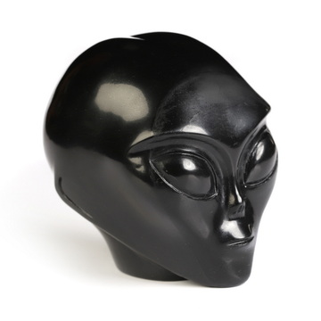 2.0" Shungite Star Being Female Alien Crystal Skull Companion, Hand Carved Gemstone Fine Art Sculpture, Reiki Healing Stone Statue